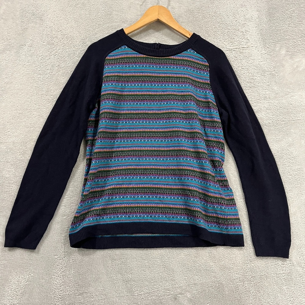 Talbots Sweater Womens‎ L  Blue Striped Lambswool Knit Long Sleeve Pullover
